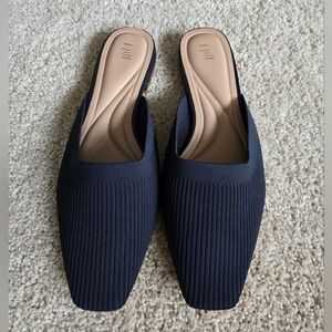 J. Jill Millie Ribbed Mules Black Slip Om Shoes New Size 9.5 Leather Soles
